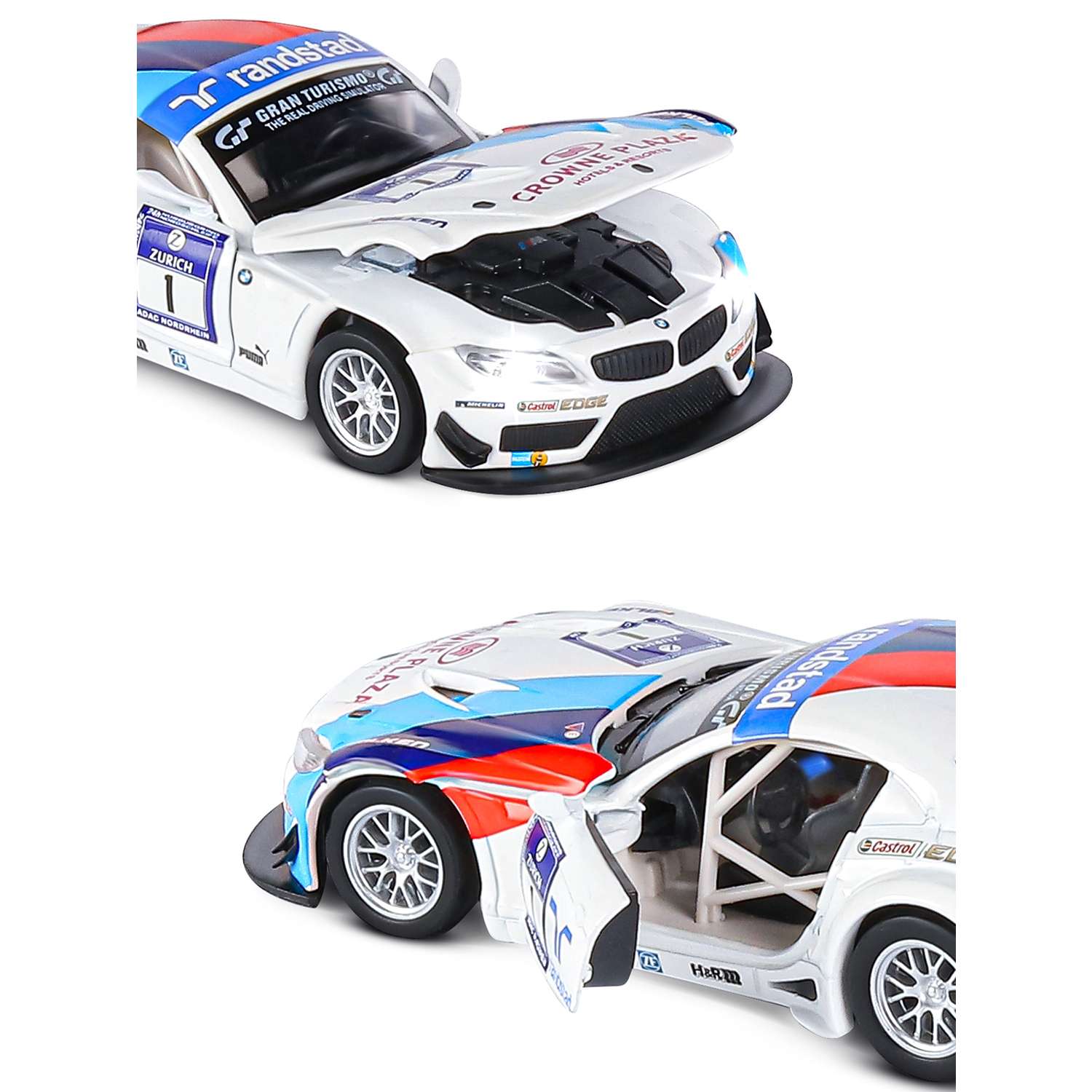 Машинка металлическая АВТОпанорама игрушка детская BMW Z4 GT3 1:32 белый JB1251302 - фото 7