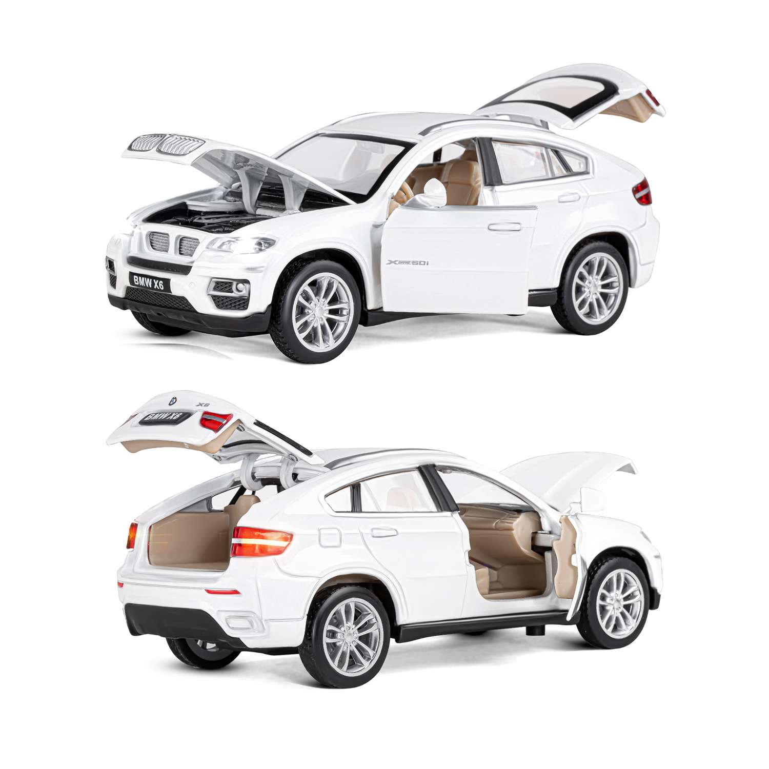 Машинка металлическая АВТОпанорама игрушка детская BMW X6 1:32 белый JB1251295 - фото 7