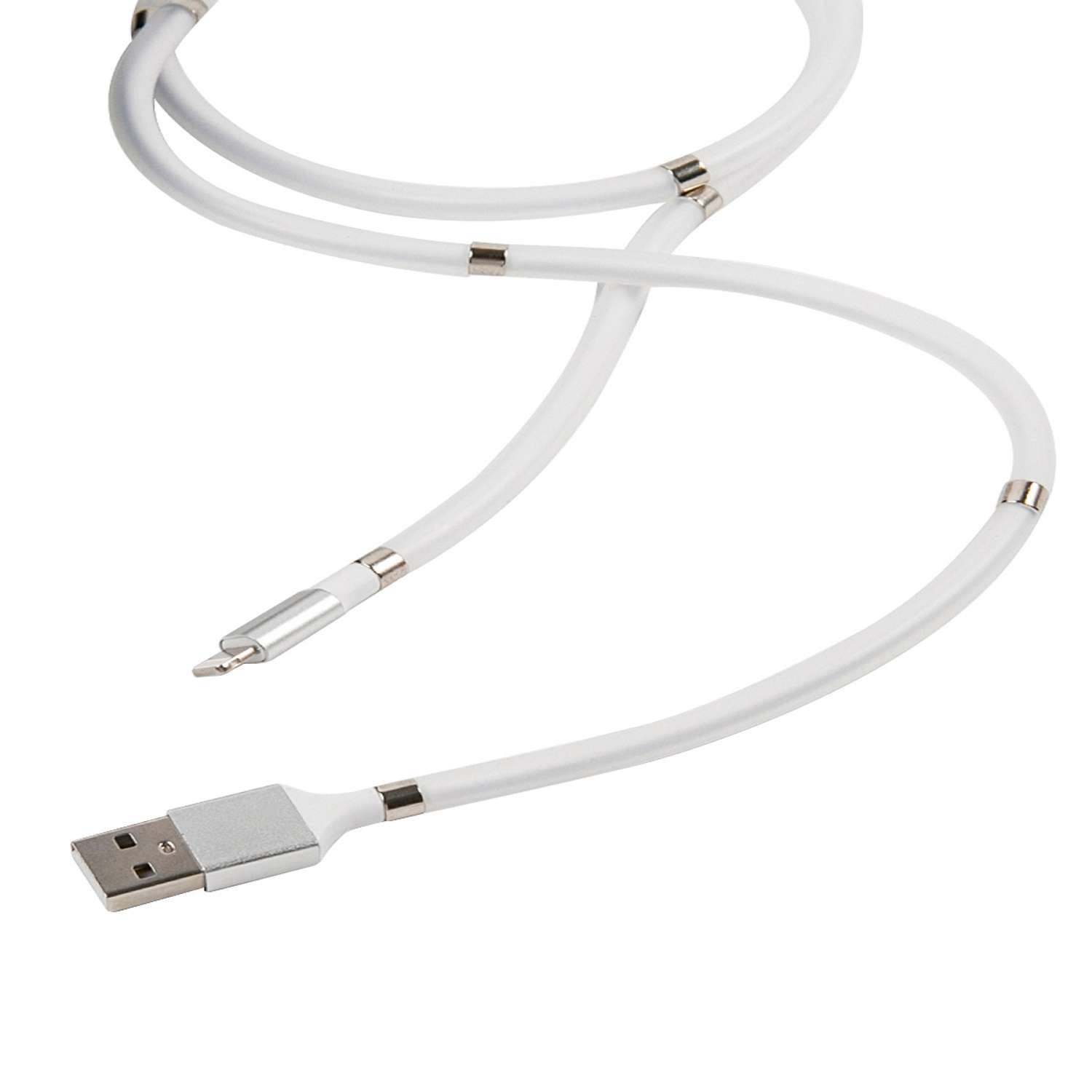 Дата-кабель mObility USB - Lightning белый скручивание на магнитах - фото 2