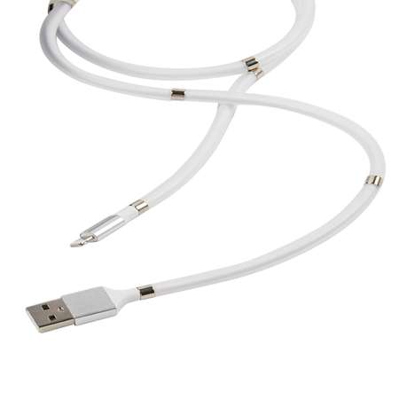 Дата-кабель mObility USB - Lightning белый скручивание на магнитах