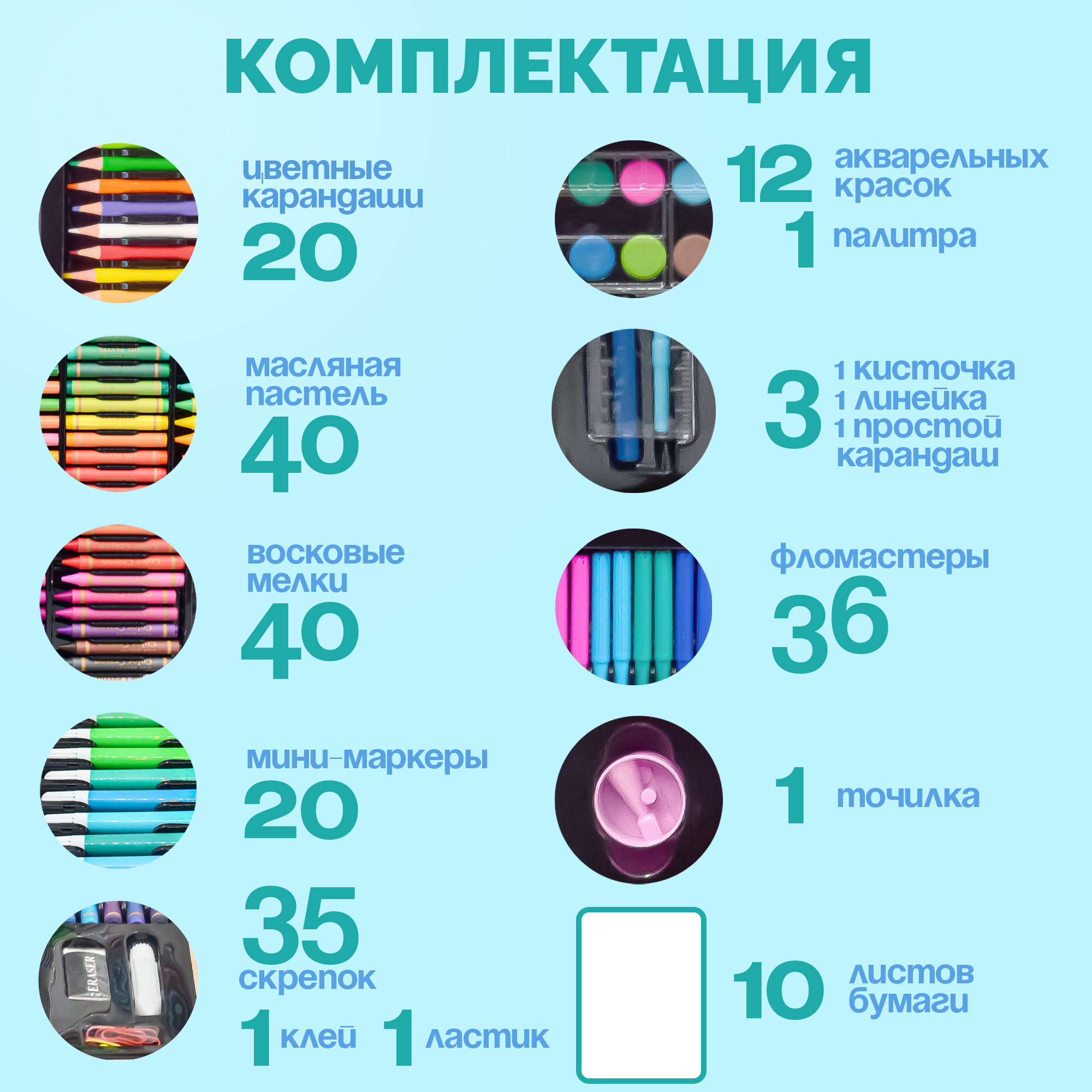 Набор для творчества в чемодане Madliani 220 предметов для рисования + воздушный пластилин 24 цвета - фото 3