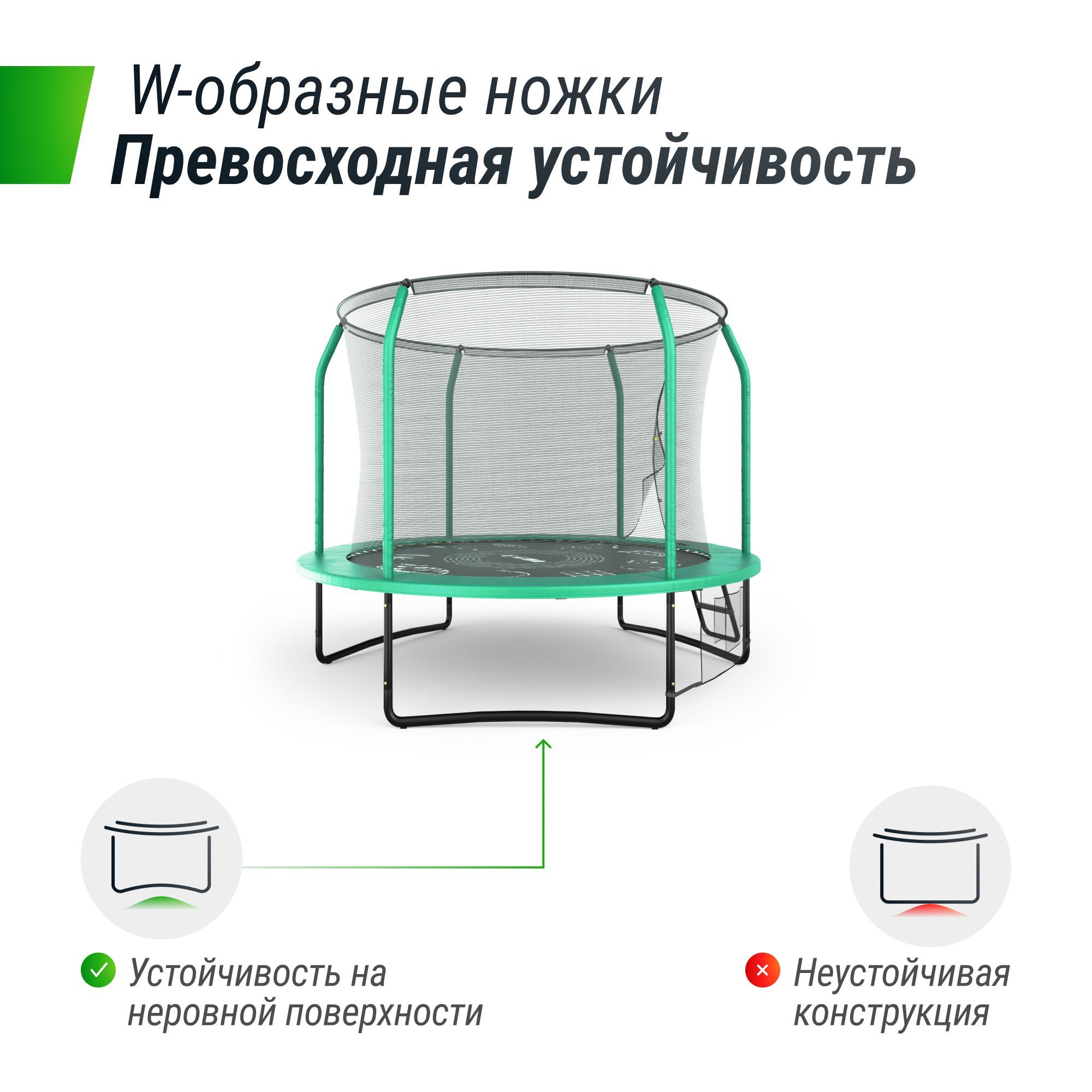 Батут каркасный 8 ft UNIX line Green общий диаметр 244 см до 150 кг - фото 7