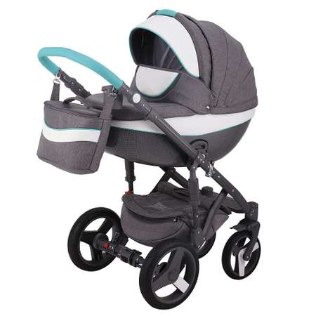 Коляска 2в1 BeBe-mobile Biagio Carbon D2 Серый+Белая кожа+Mint кожаная отделка