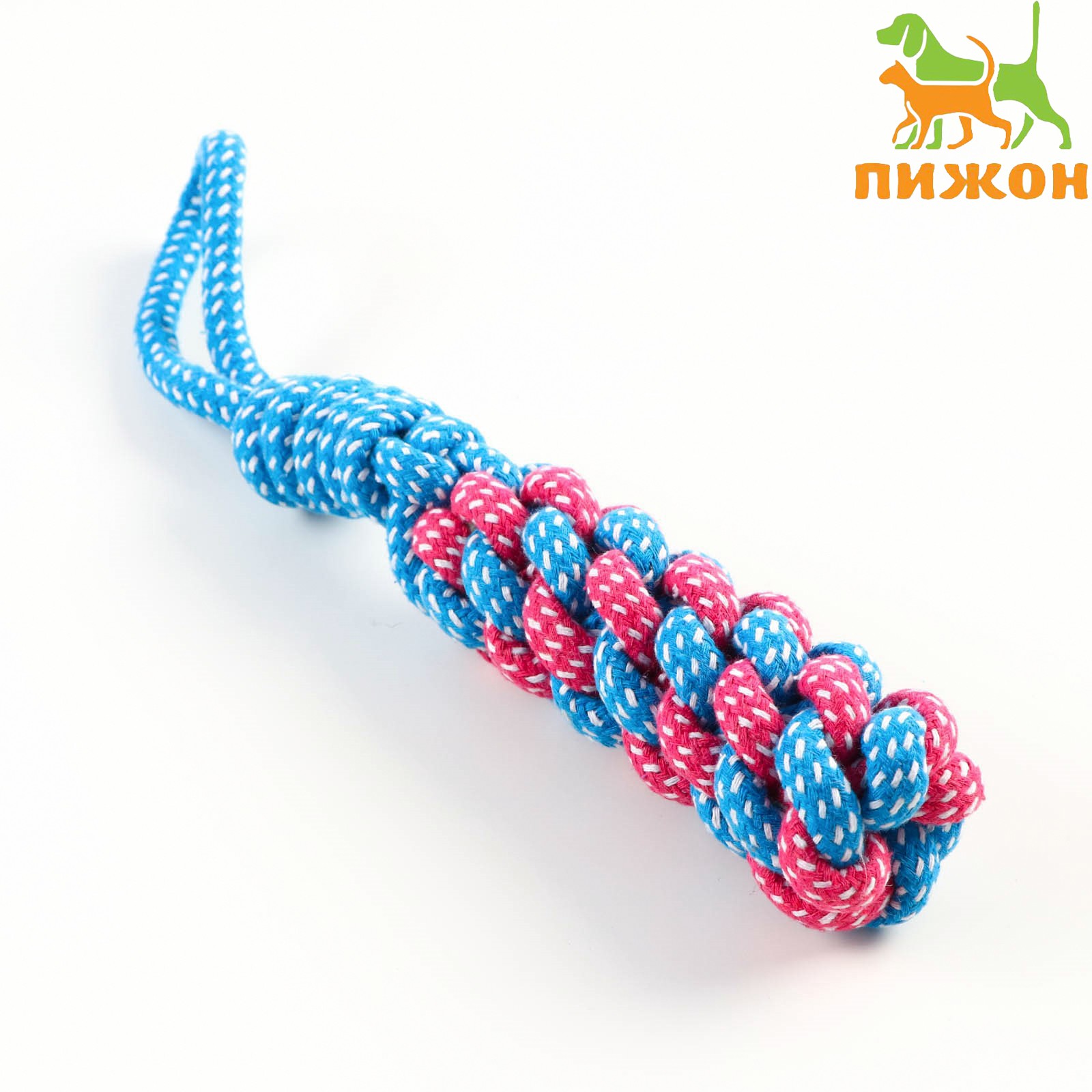 Игрушка Пижон канатная плетеная с ручкой 120 г до 31 см синяя/розовая - фото 1