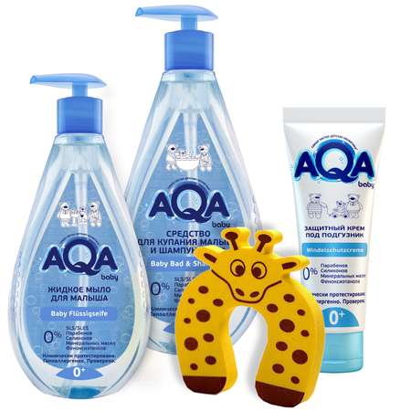Набор AQA baby шампунь 2в1 250мл мыло жидкое 250мл крем под подгузник 75мл