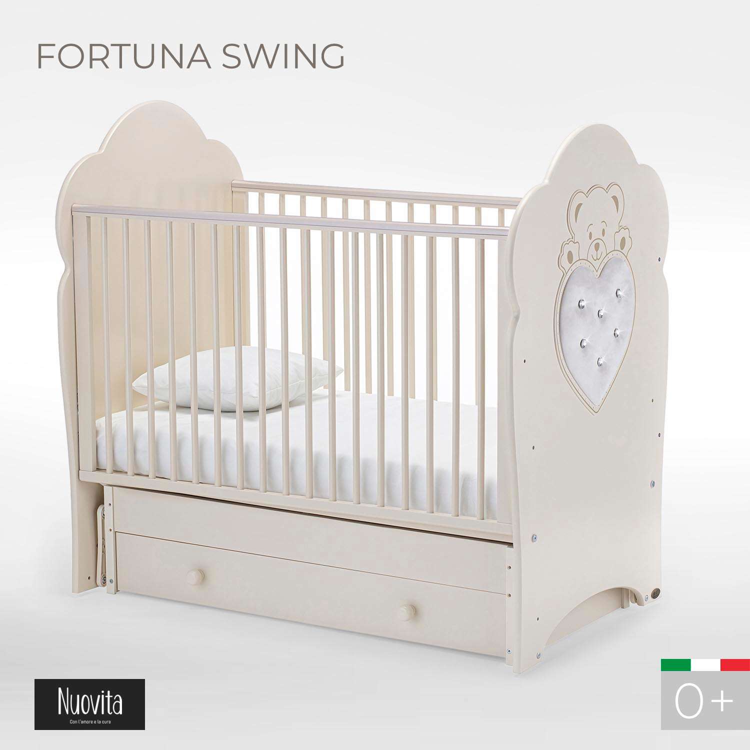 Детская кроватка Nuovita Fortuna Swing прямоугольная, поперечный маятник (слоновая кость) - фото 2