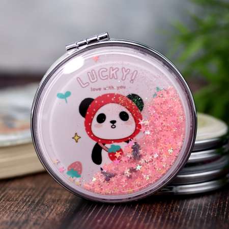 Зеркало карманное iLikeGift Lucky panda strawberry pink с увеличением