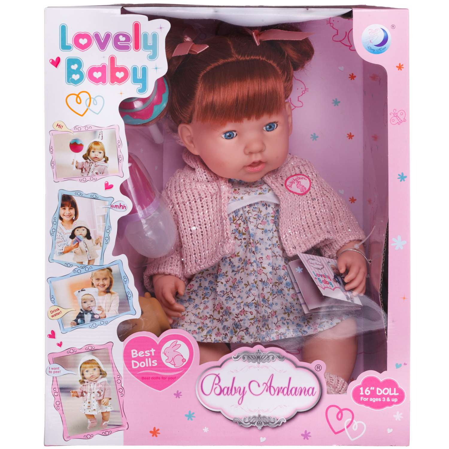 Кукла-пупс ABTOYS Baby Ardana в платье и розовой кофточке с капюшоном в наборе с аксессуарами в коробке 40см WJ-C0019 - фото 1