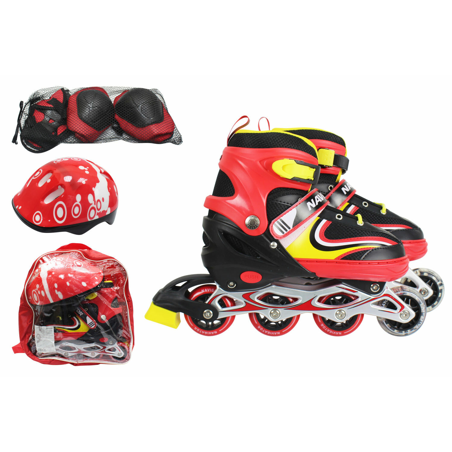 Ролики Navigator детские раздвижные 30 - 33 размер с защитой и шлемом красный - фото 6