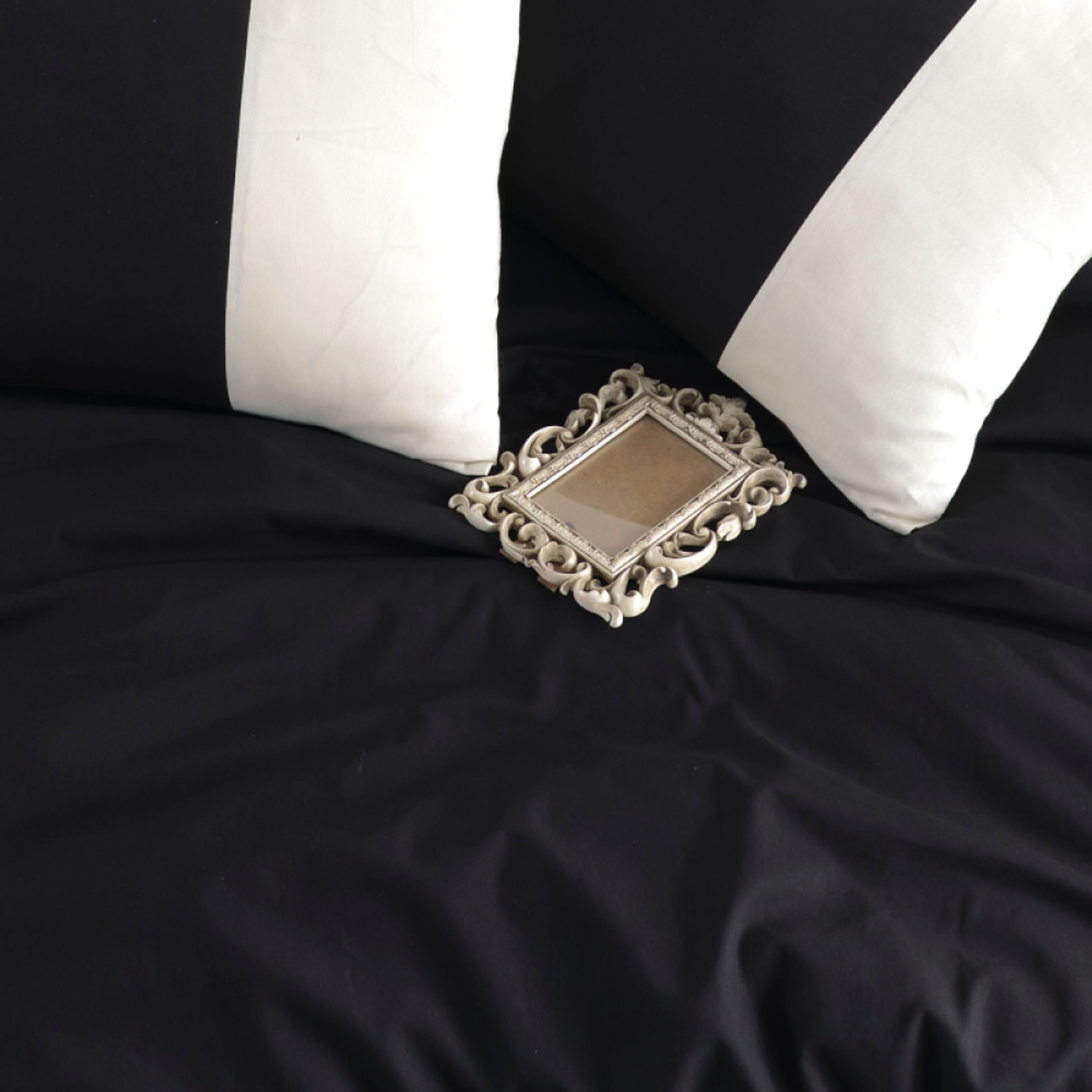 Комплект постельного белья ATLASPLUS размер ЕВРО ранфорс хлопок цвет черный кремовый - фото 4