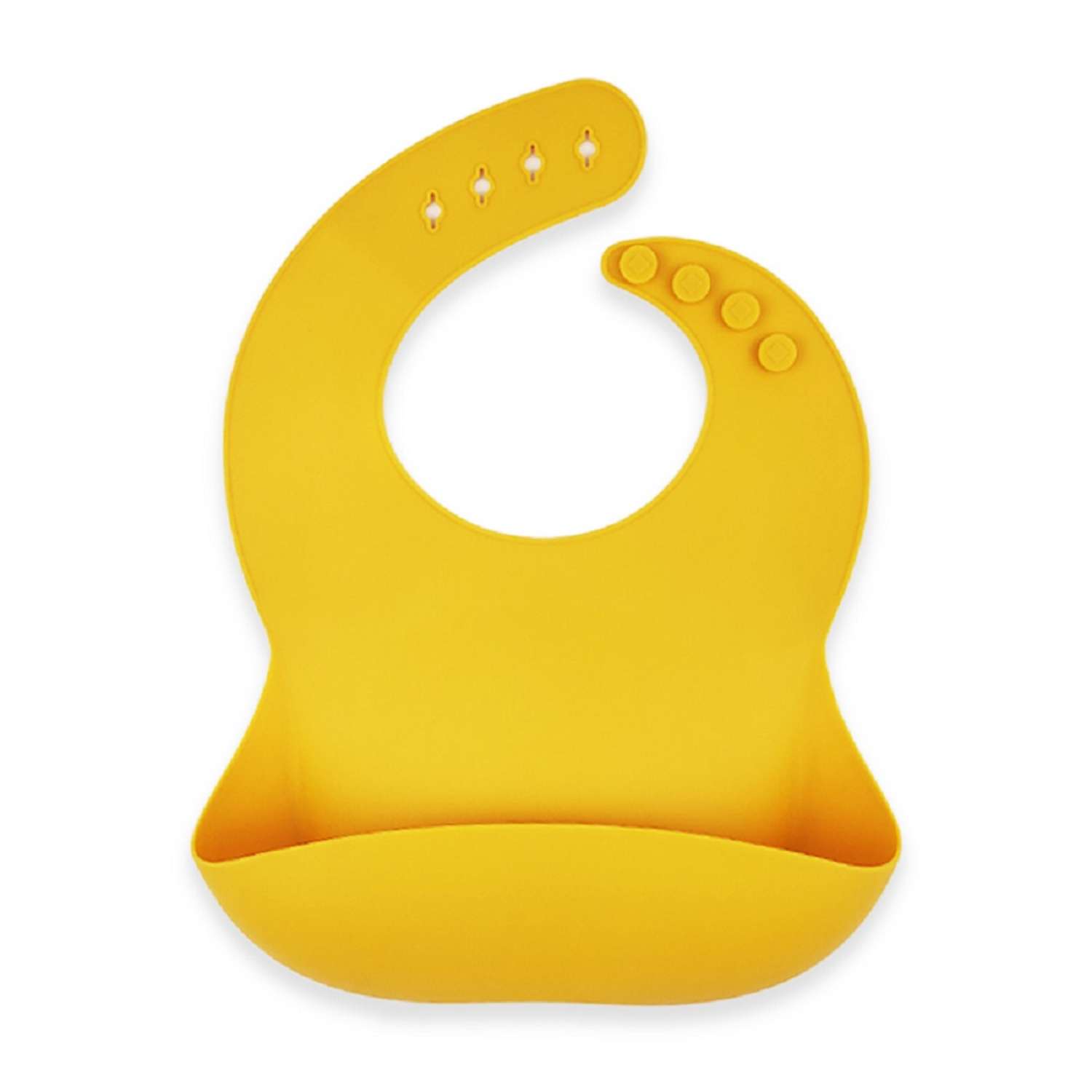 Детский силиконовый нагрудник MIKMEL для кормления мягкий с карманом и застежкой Mustard - фото 1