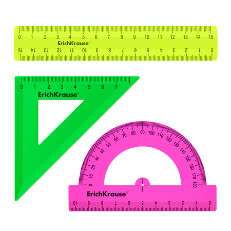 Набор геометрический малый ErichKrause Neon Solid (линейка угольник транспортир) в zip-пакете пластиковый ассорти из 3 цветов 57928