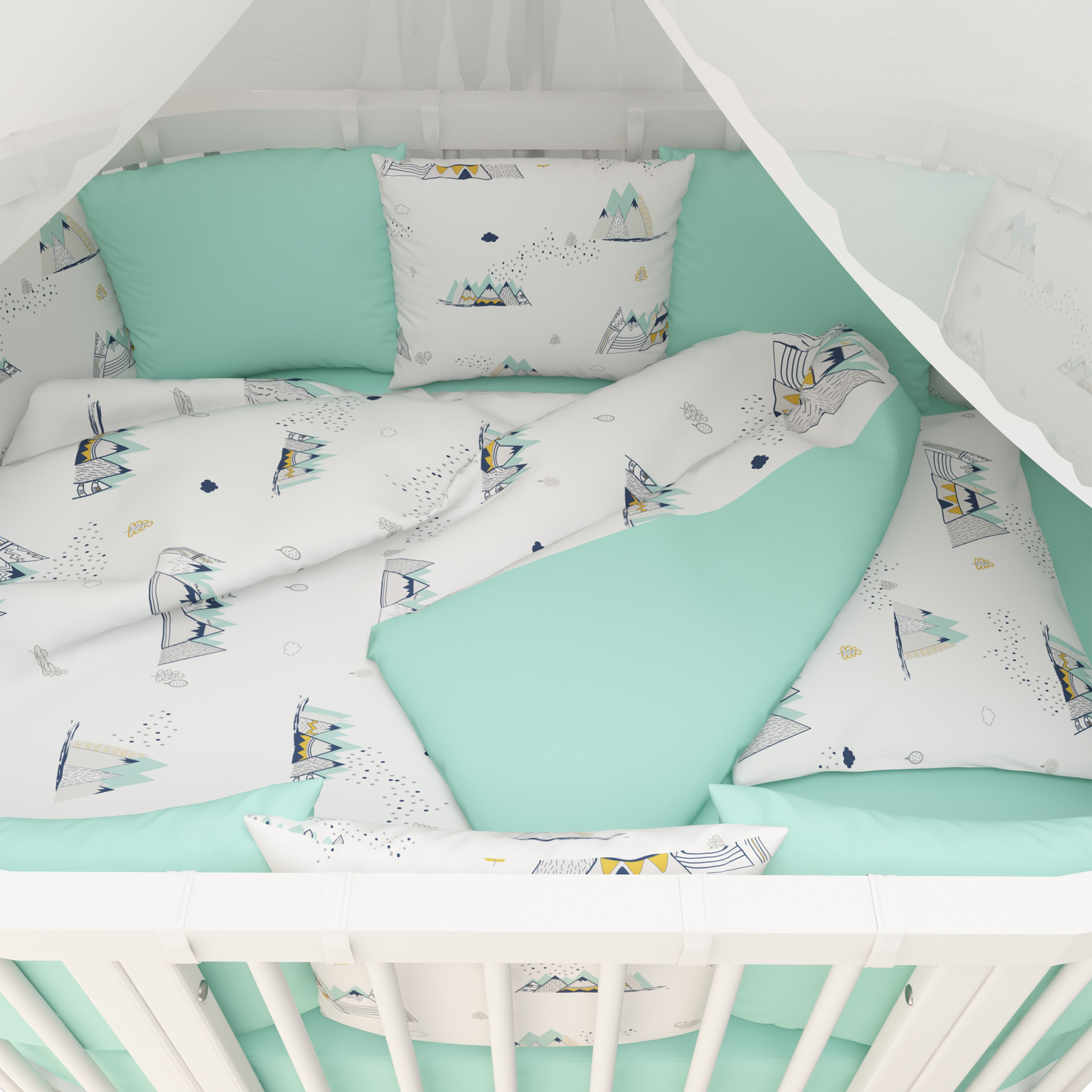 Комплект постельного белья Amarobaby Горы 4предмета Белый-Мятный - фото 4