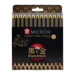 Набор черных капиллярных ручек Sakura Pigma Micron Gold Limited Edition 12 штук
