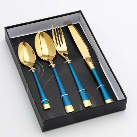 Набор столовых приборов MAGISTRO Виконт 4 предмета цвет золото синие ручки