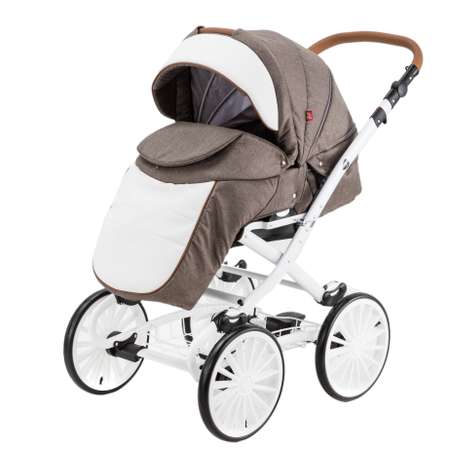 Коляска 3в1 BeBe-mobile Ines Standart R4 Шоколадный+Белая кожа+Шоколадная кожаная отделка