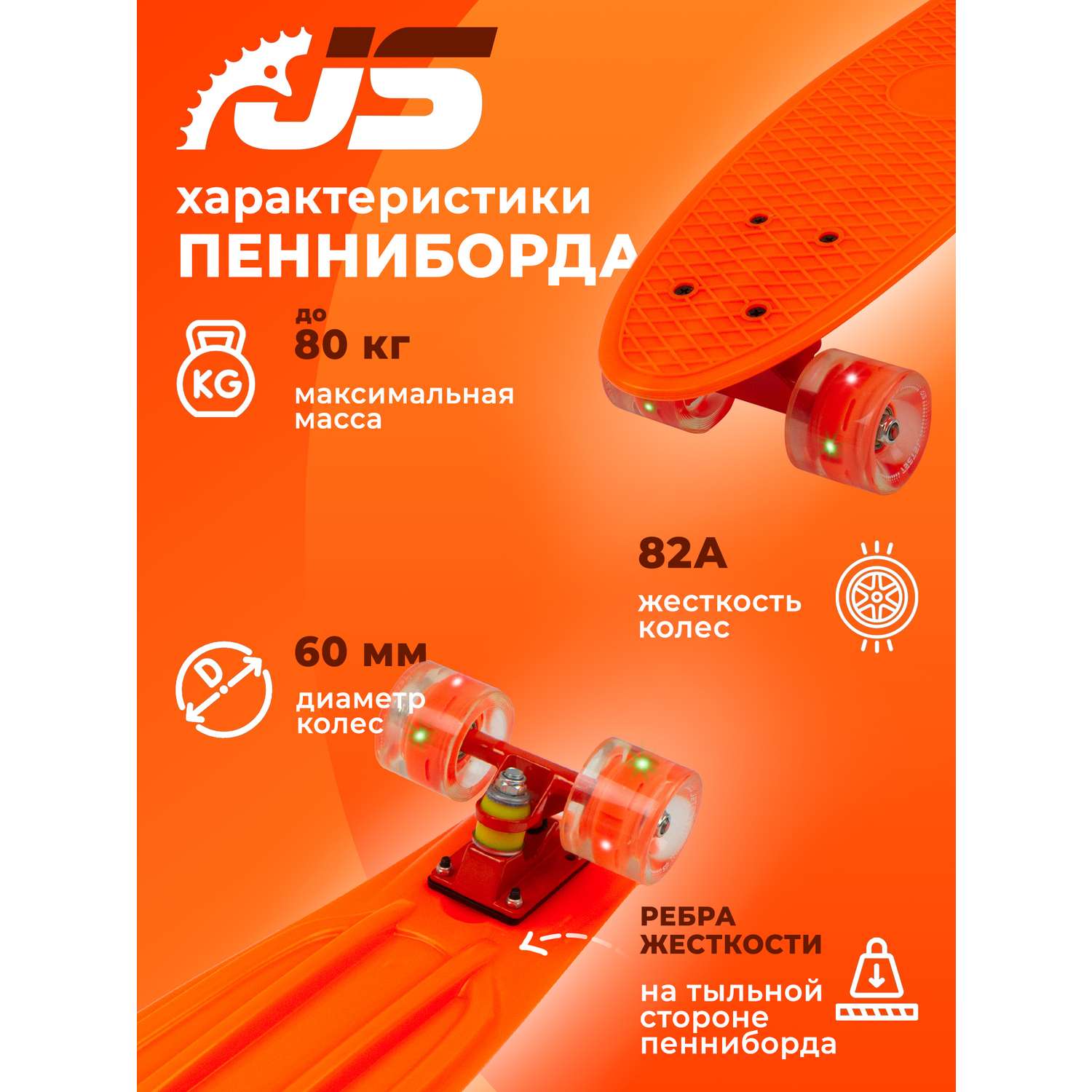 Скейтборд JETSET детский оранжевый - фото 3