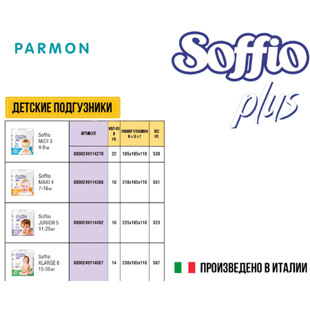 Подгузники SOFFIO Xlarge 6 14 шт - для детей весом от 15 до 30 кг