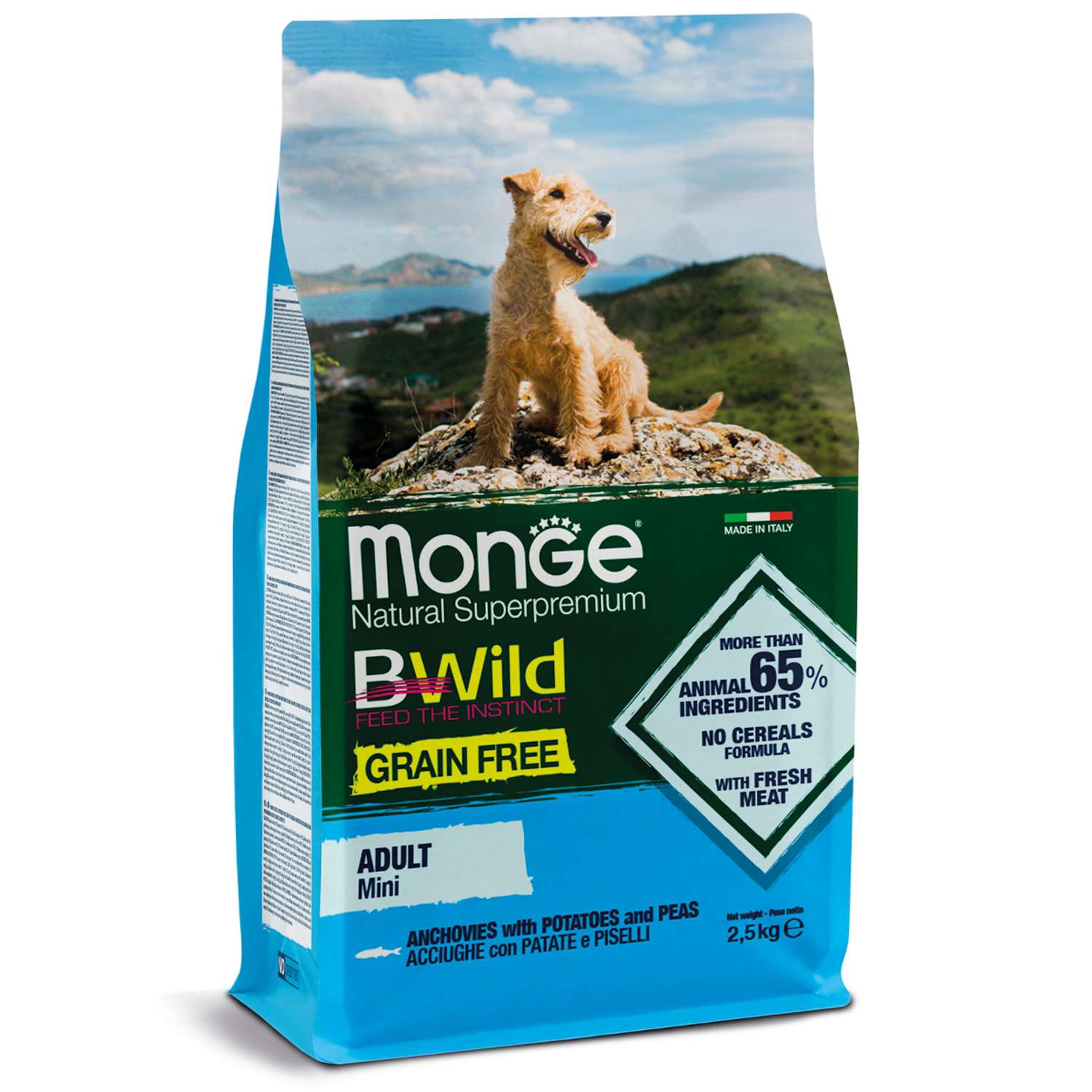 Корм для собак MONGE BWild Grain free Mini мелких пород из анчоуса с картофелем и горохом 2.5кг - фото 2