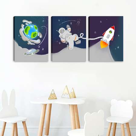 Комплект картин на холсте LORI Интерьерные на стену 3 в 1 Путешествие в космос 40х30 см