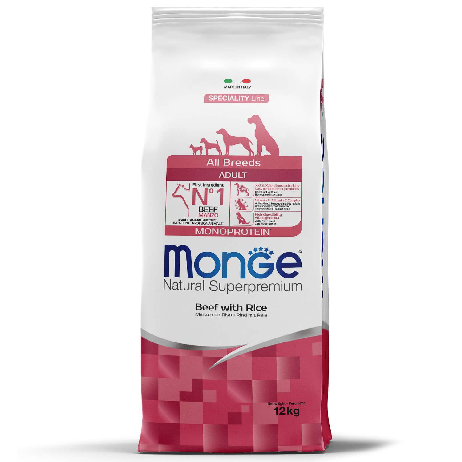 Корм для собак MONGE Dog Monoprotein для всех пород говядина с рисом сухой 12кг - фото 1