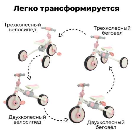 Беговел-велосипед 4в1 детский Bubago Flint бело-розовый