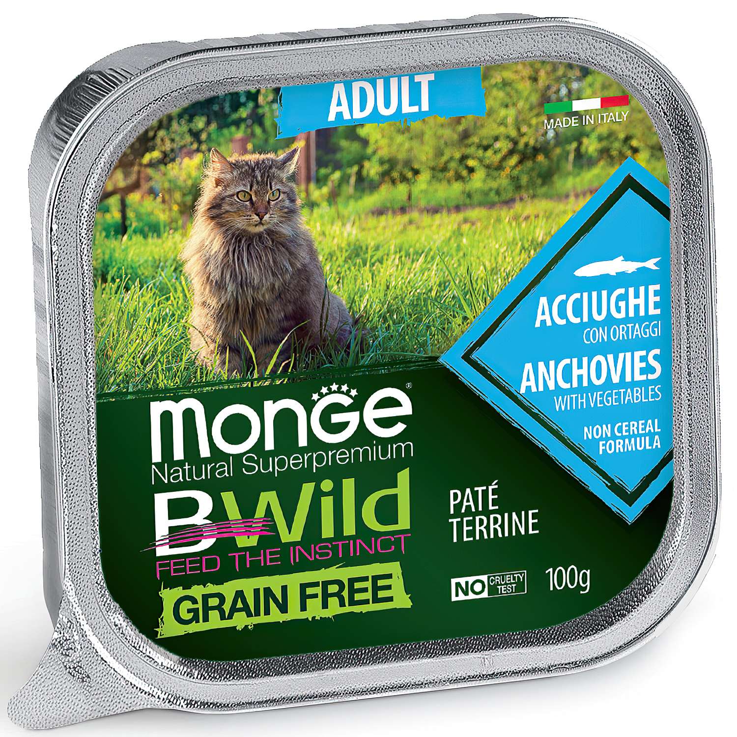 Корм для кошек MONGE BWild Grain free из анчоусов с овощами консервированный 100г - фото 1