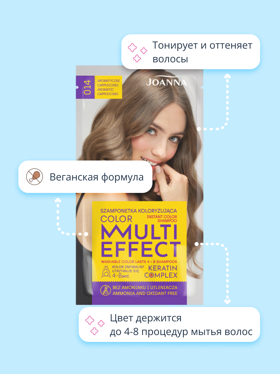 Оттеночный шампунь JOANNA Multi effect color тон 14 (ароматное капучино) 35 г - фото 3