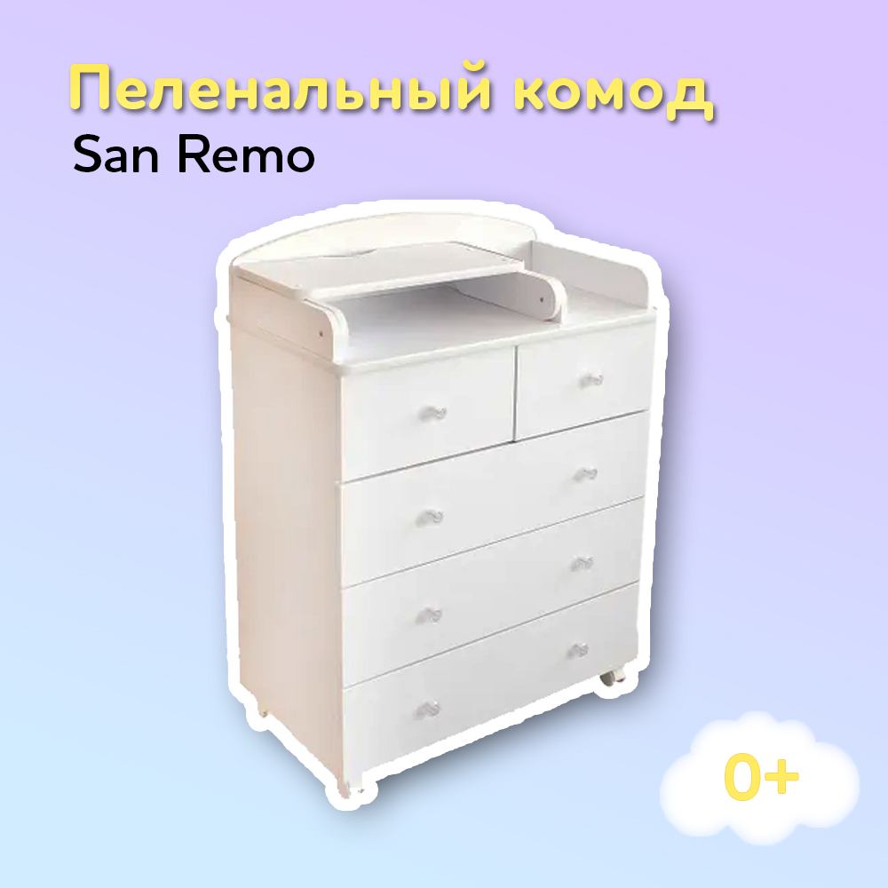 Комод детский пеленальный Азбука Кроваток с откидной крышкой San Remo 80 47  100 см ЛДСП матовый 5 ящиков белый купить по цене 10427 ₽ в  интернет-магазине Детский мир