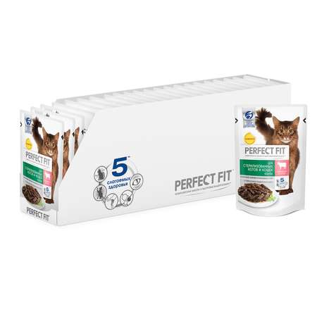 Корм влажный для кошек PerfectFit 85г с говядиной стерилизованных пауч