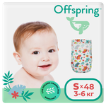 Подгузники Offspring S 3-6 кг 48 шт расцветка Котики