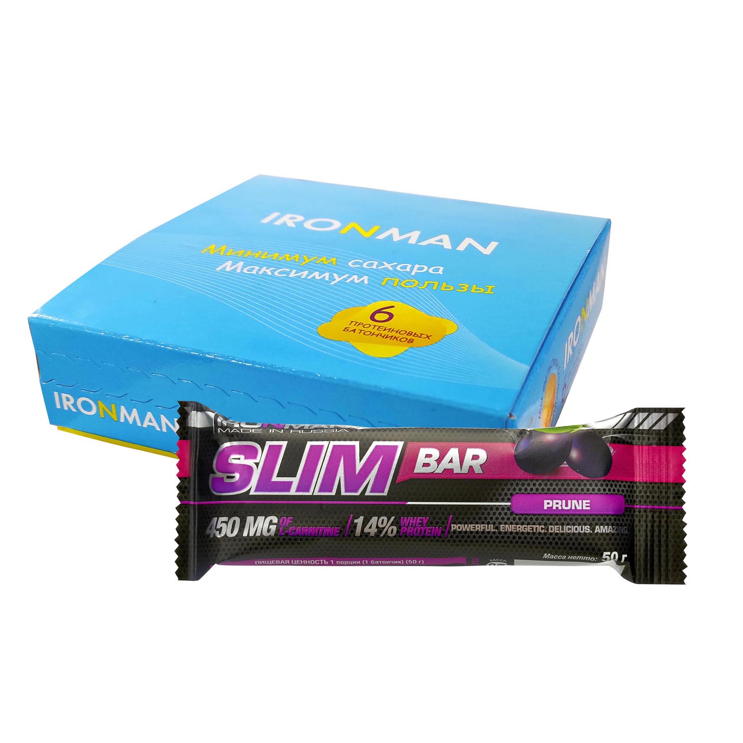 Протеиновый батончик IronMan Slim Bar чернослив 6*50 г - фото 1