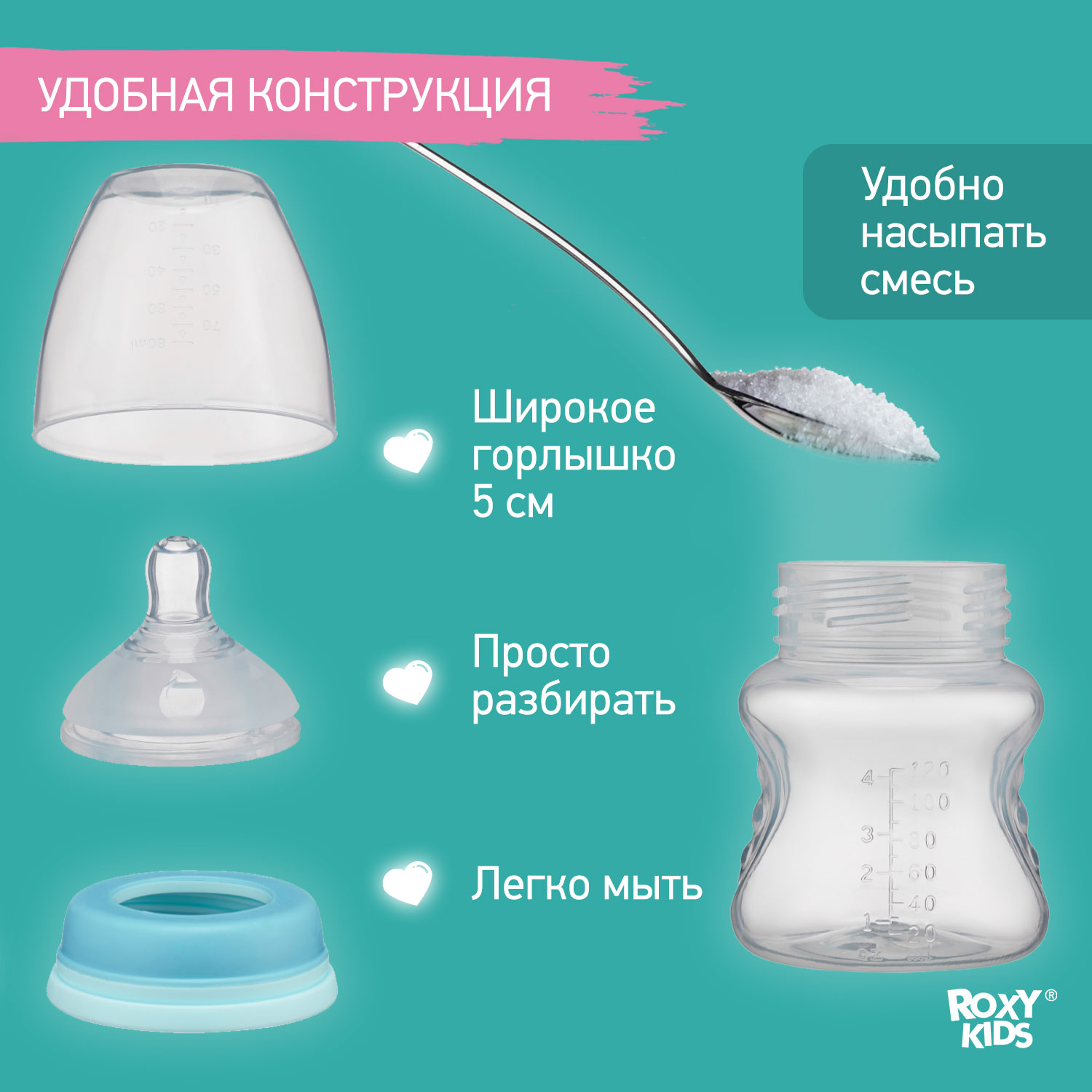 Бутылочка для кормления ROXY-KIDS с антиколиковой соской 120 мл медленный поток 0+ - фото 4