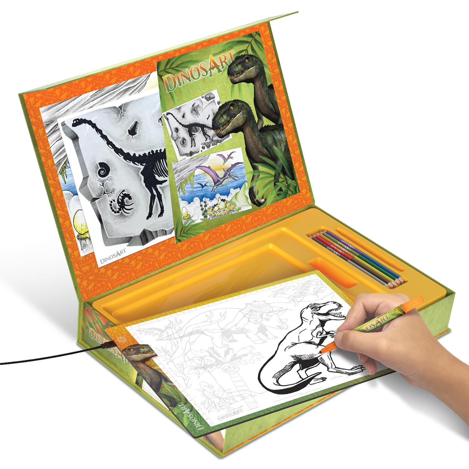 Детский световой планшет DinosArt для рисования с двухсторонними карандашами - фото 5