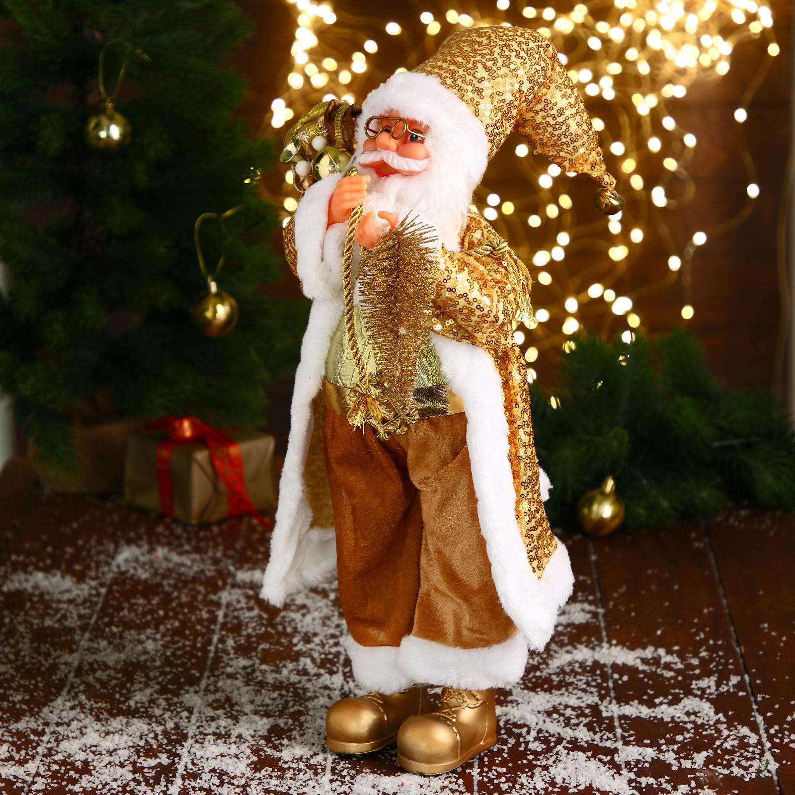 Дед мороз Зимнее волшебство «В золотом костюме с ёлочкой и подарками» 23х45 см - фото 7
