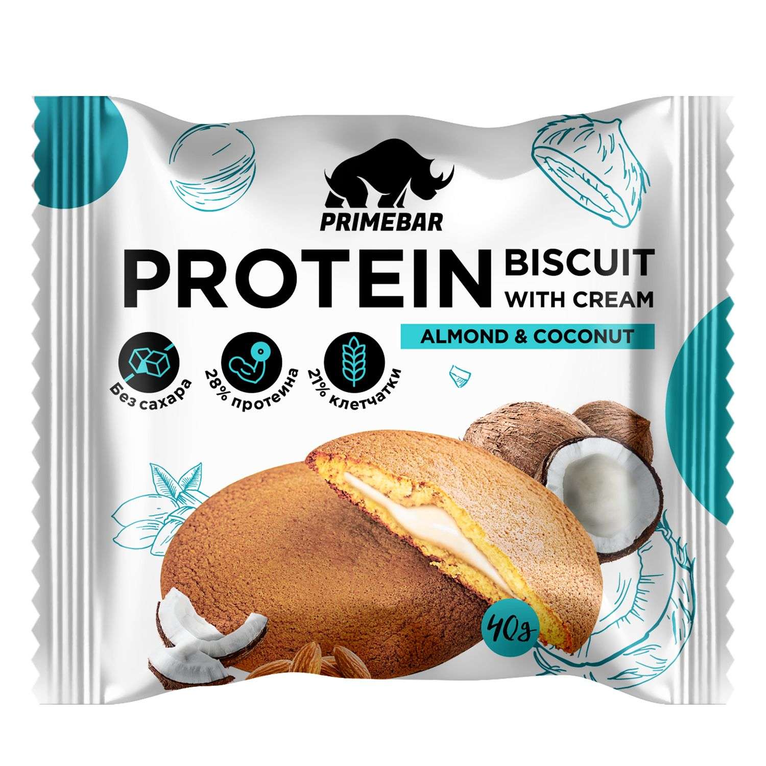 Печенье протеиновое Primebar Вiscuit кокос-миндаль 10*40г - фото 2