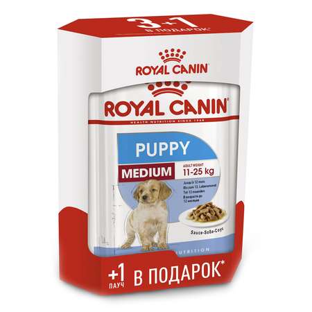 Корм для щенков ROYAL CANIN Medium Puppy паучи 140г*3+1шт