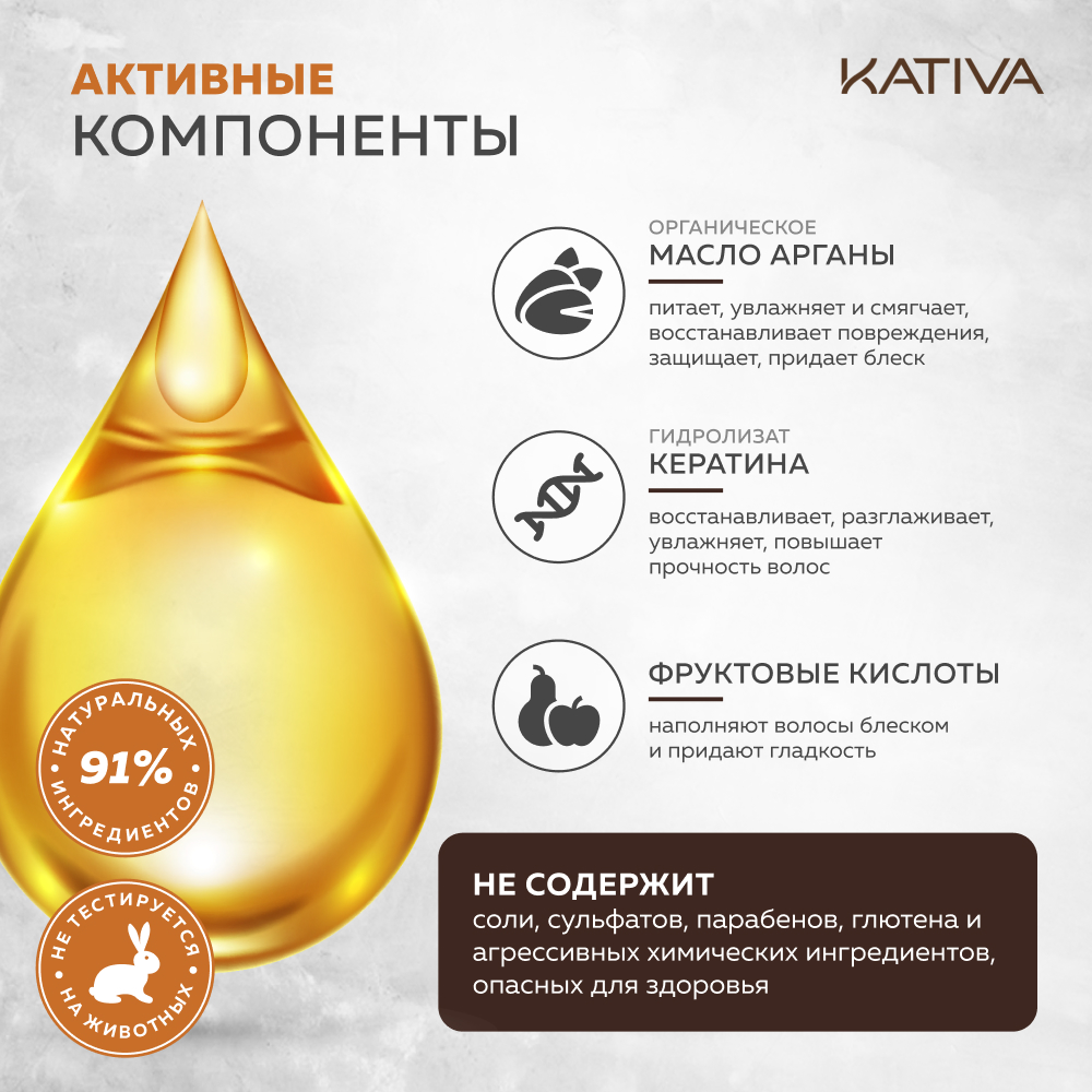 Увлажняющий кондиционер Kativa для волос с маслом Арганы ARGAN OIL 250мл - фото 4