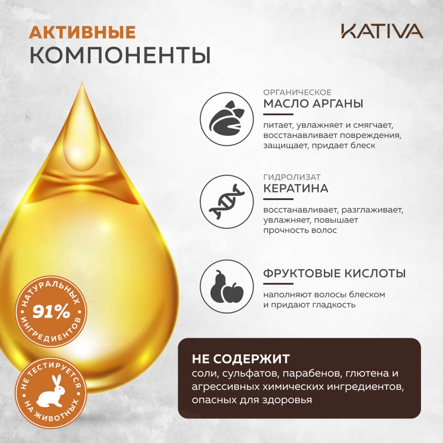 Увлажняющий кондиционер Kativa для волос с маслом Арганы ARGAN OIL 250мл - фото 4