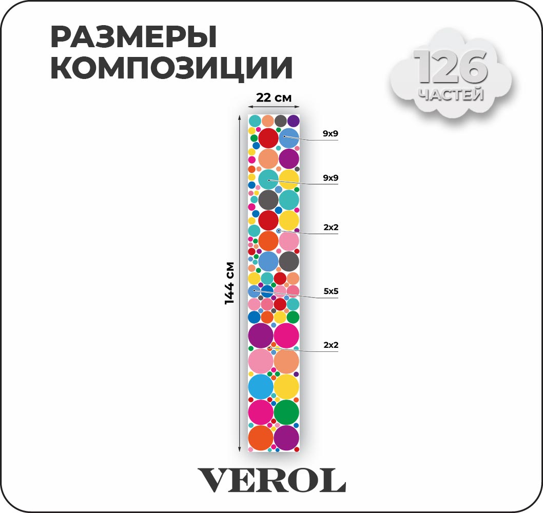 Интерьерные наклейки VEROL Круги разноцветные кружочки разных размеров детские виниловые многоразовые наклейки на стену в детскую, наклейка инте...