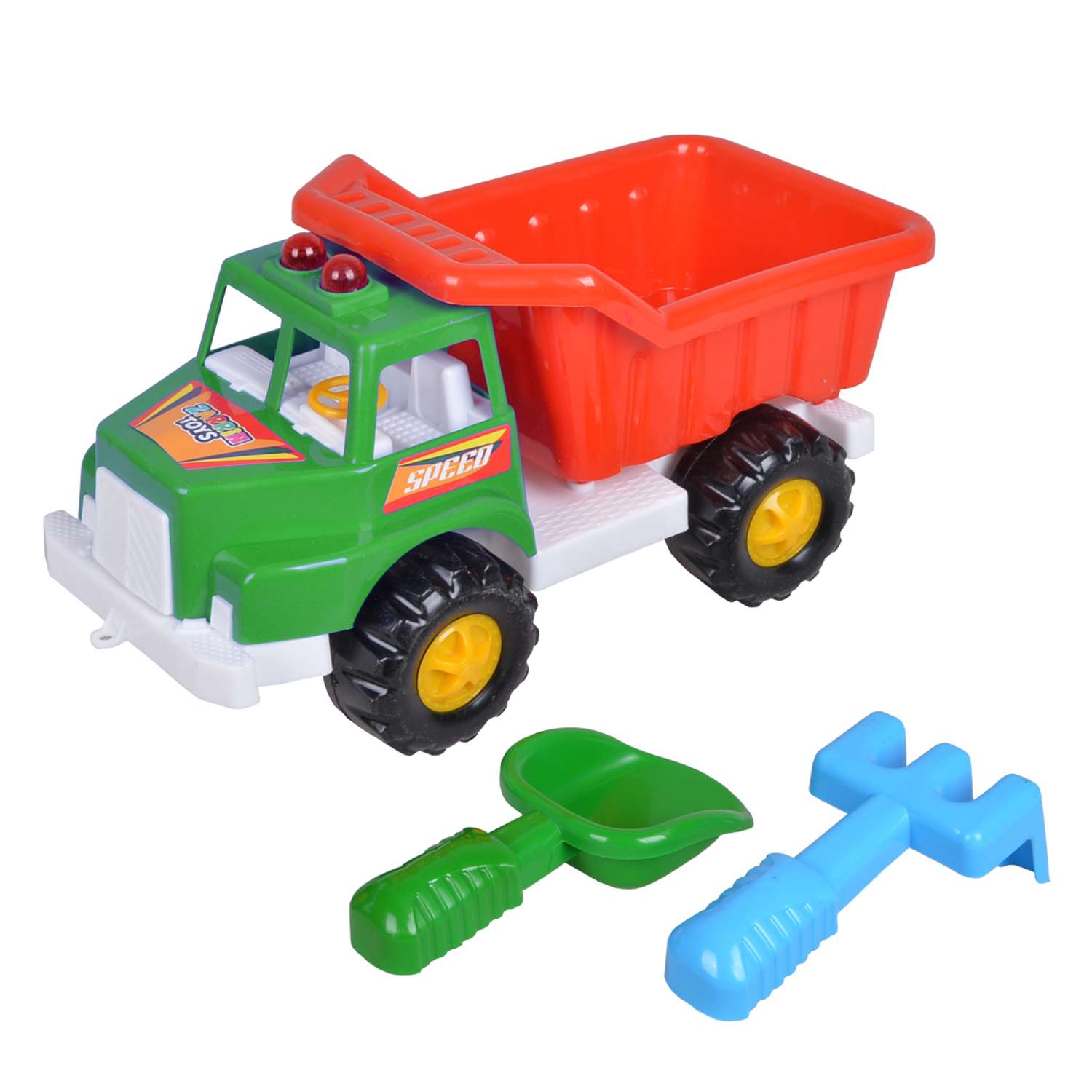 Автомобиль самосвал игрушечный Zarrin Toys Mini и набор песочный B4/зеленый-красный - фото 1