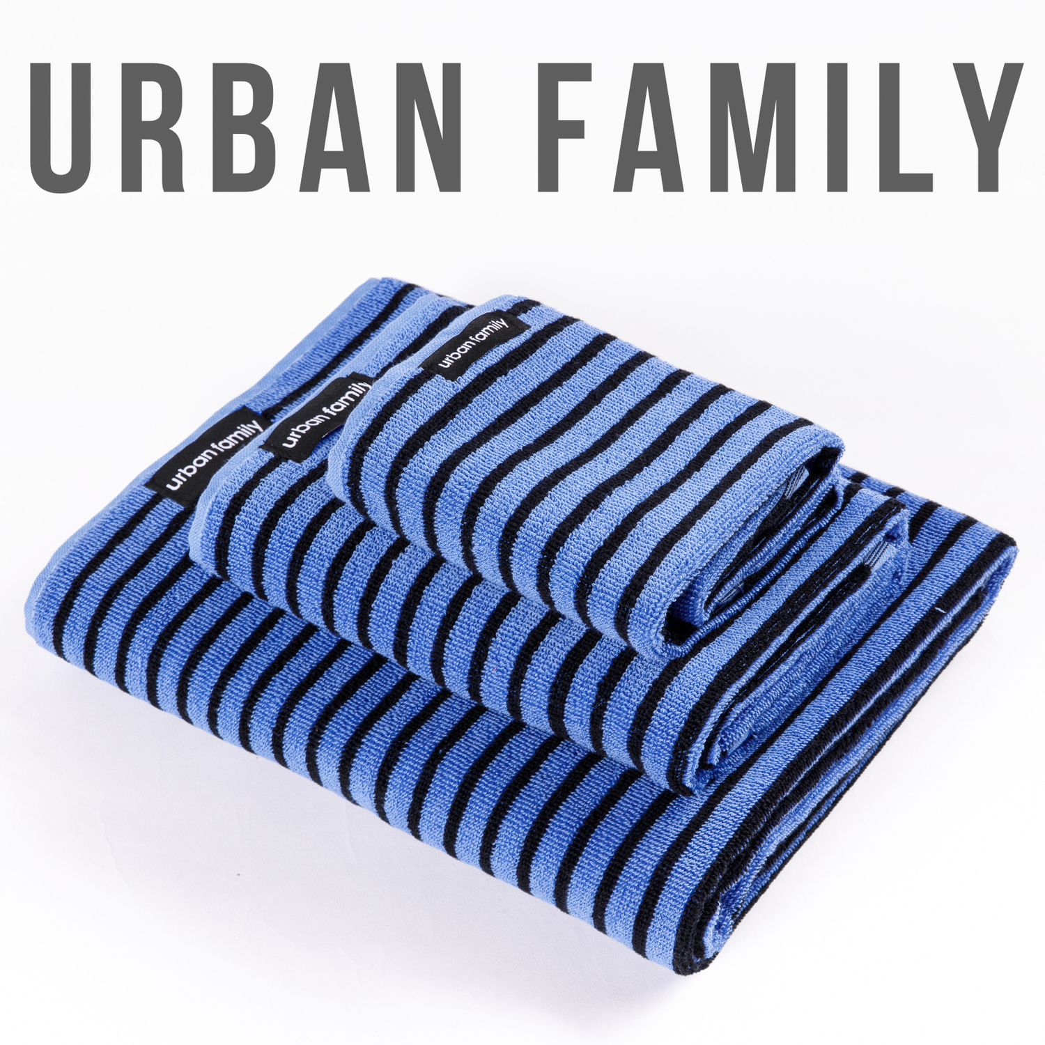 Набор махровых полотенец Urban Family Черный синий полоса - фото 2