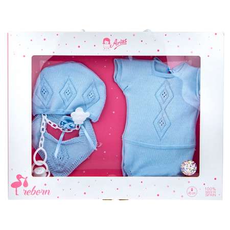 Одежда для куклы Arias 45 см голубая с цепочкой и соской