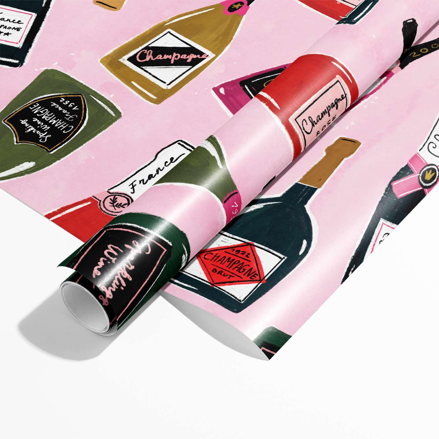 Бумага упаковочная Красота в Деталях Шампанское на розовом фоне - фото 3