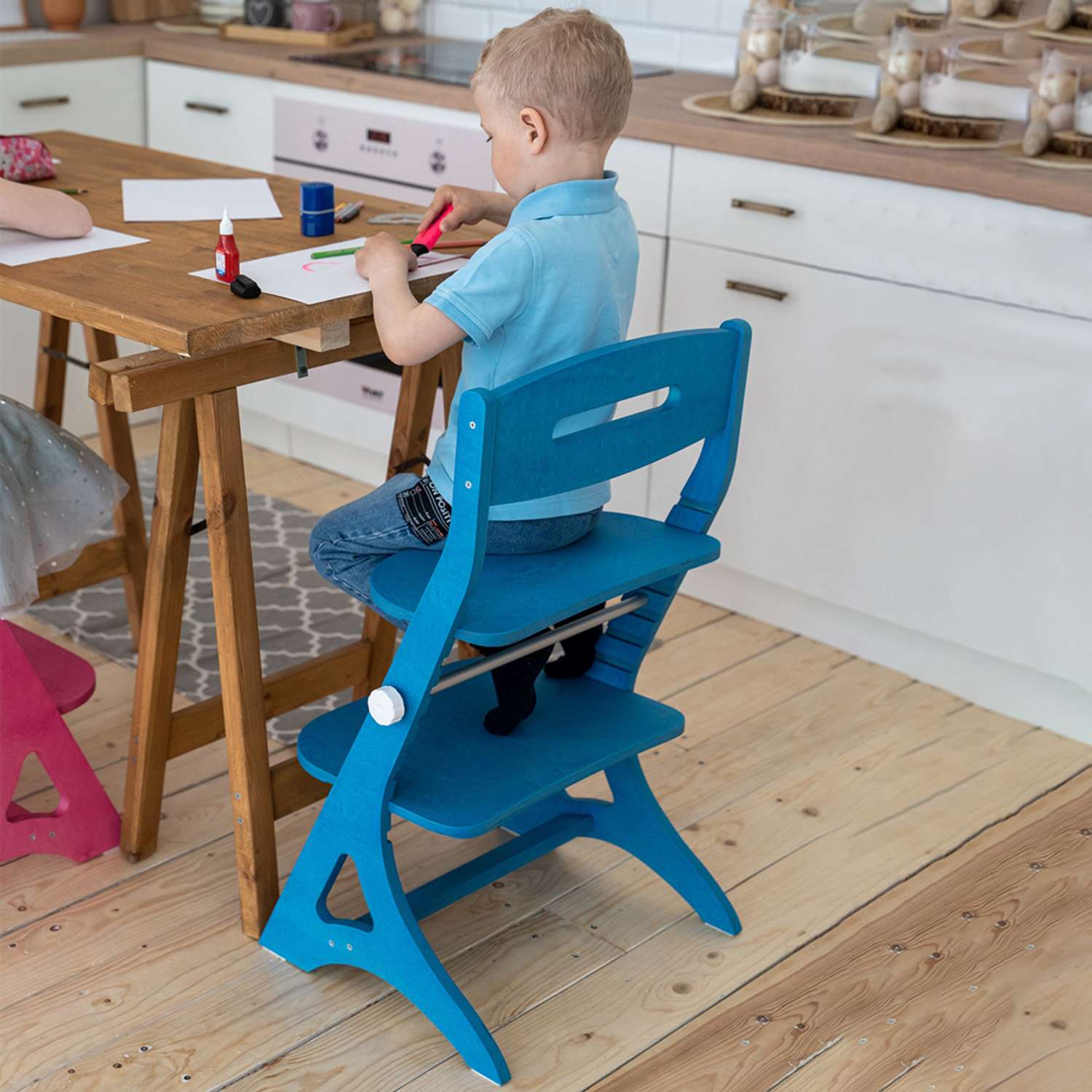Растущий регулируемый стул INDSPACE детский Мультик Синий дерево - фото 7