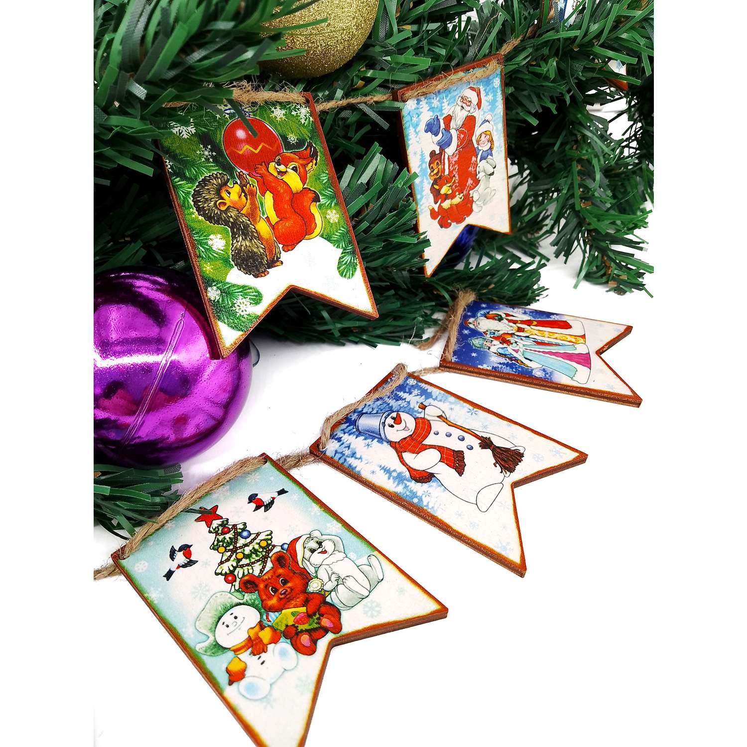 Набор деревянный Нескучные игры Новогодние флажки из дерева 12 деталей Maxi - фото 7