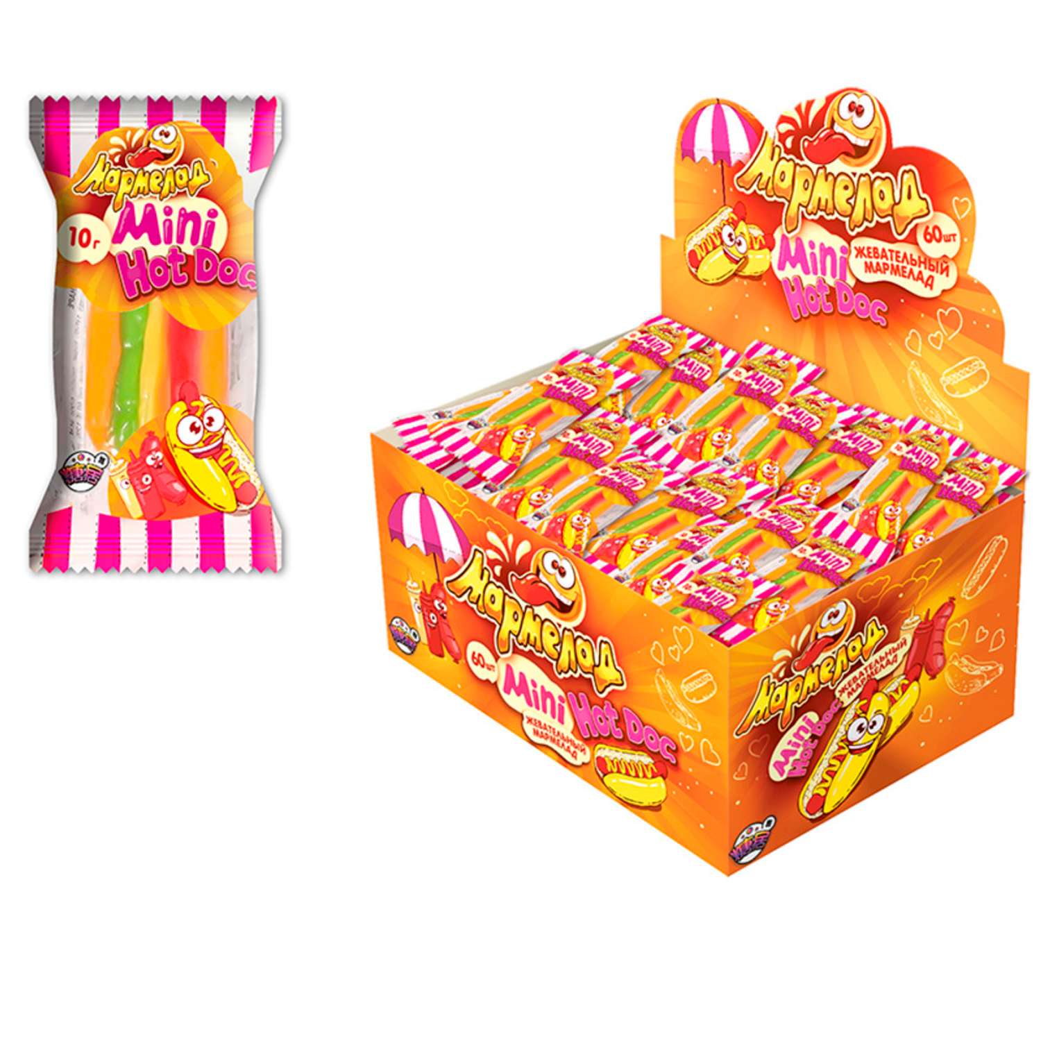 Мармелад Fun Candy Lab Мармеладсы mini HOTDOG фруктовый микс 60 шт по 10 гр - фото 1