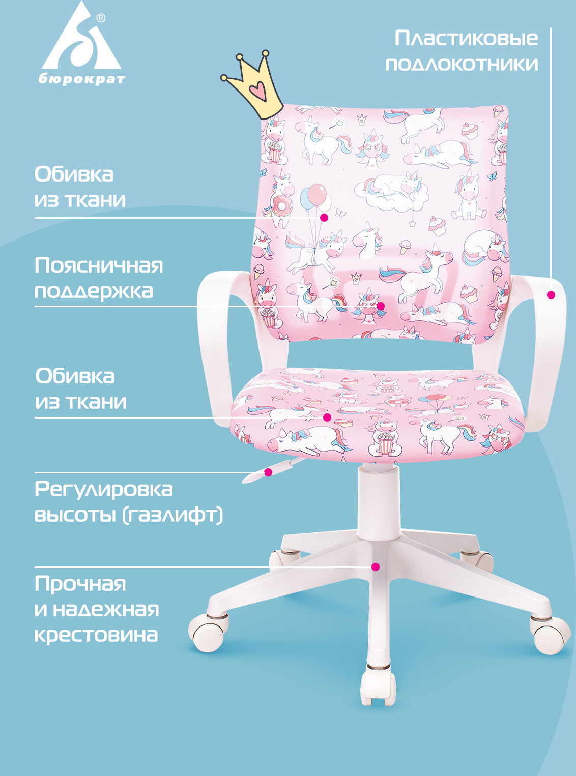 Кресло детское Бюрократ burokids 1 w единороги - фото 4