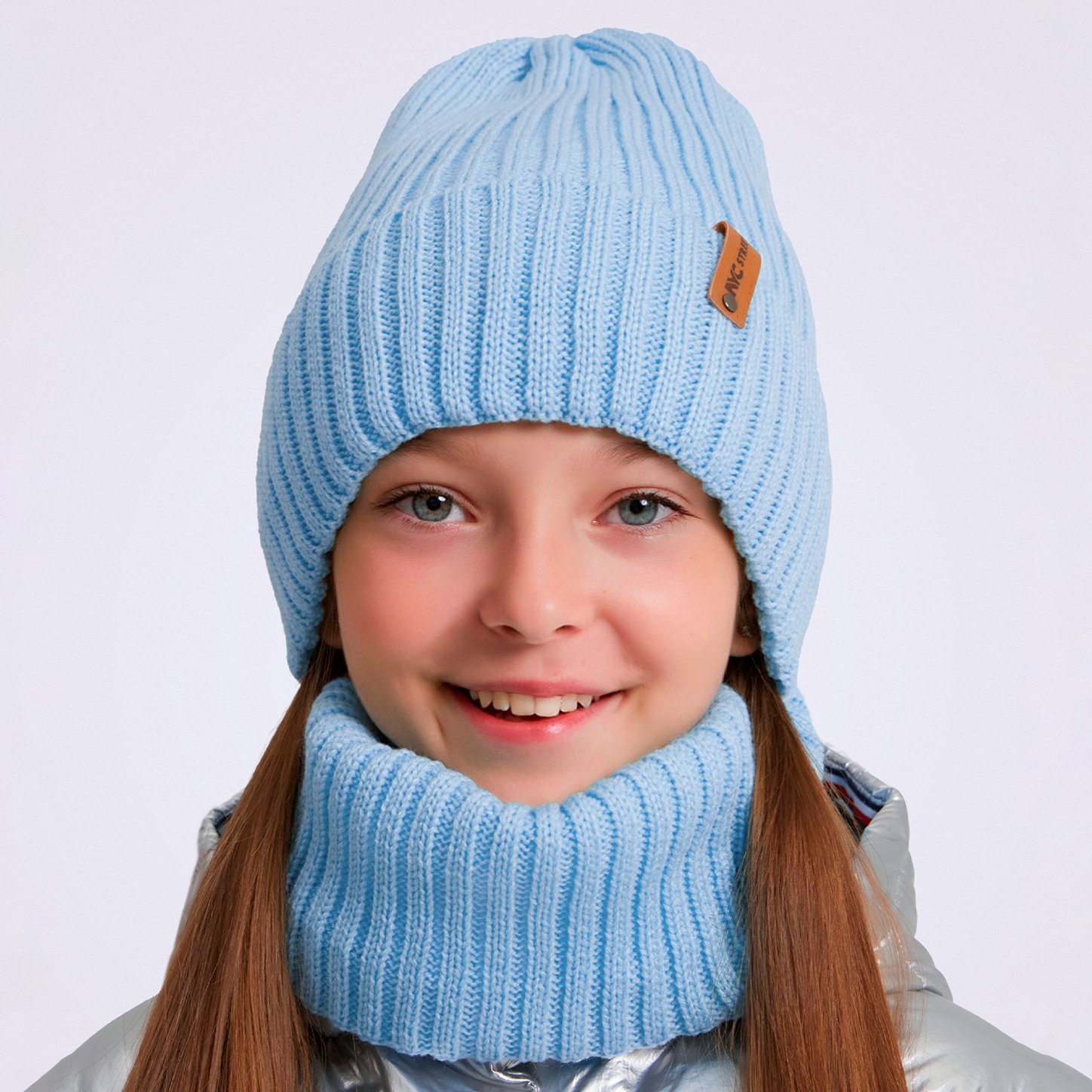 Шапка и снуд NYCkids NYC-H-104-GplainW-blue - фото 5