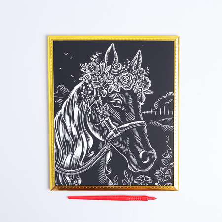 Гравюра в рамке Школа Талантов Лошадь в цветочном венке Школа Талантов